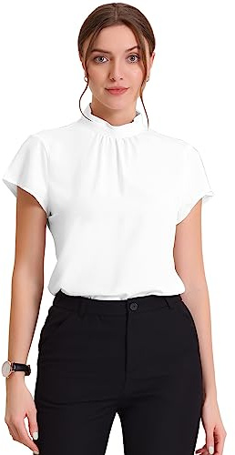 Allegra K Top da lavoro da donna con colletto alla coreana, manica ad aletta e buco della serratura sul retro, elegante, bianco, S