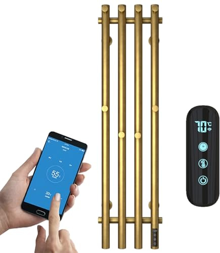 ESOP Handtuchheizkörper Elektrisch Gold Handtuchtrockner Elektrisch | 950*257 mm Intelligente Konstante Temperatur Badheizkörper Elektrisch 304 Edelstahl Handtuchwärmer Elektrisch mit 8 Haken