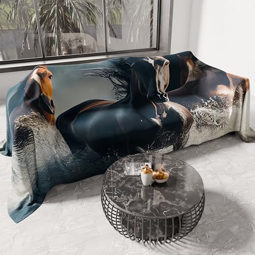 PETTI Artigiani Italiani - Telo Arredo Copridivano Copritutto in Microfibra 220x270 cm, Fantasia Cavalli | Multiuso per Divani, Copriletto e Copritavolo | Telo Protettivo Lavabile