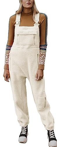 Ebifin Salopette décontractée pour femme - Salopette de travail en polaire chaude - Combinaisons chaudes d'hiver - Salopette d'hiver avec poches., beige, M
