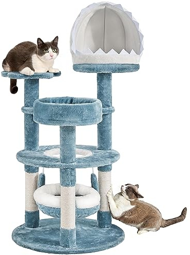 Yaheetech 115 cm Ocean-themed Cat Tree, Shark's Mouth-shaped Nest, Blue | Multi Level Cat Tower, Starfish-shaped Perch, Jellyfish-style Hammock, Cat Scratching Tree for Large Cats