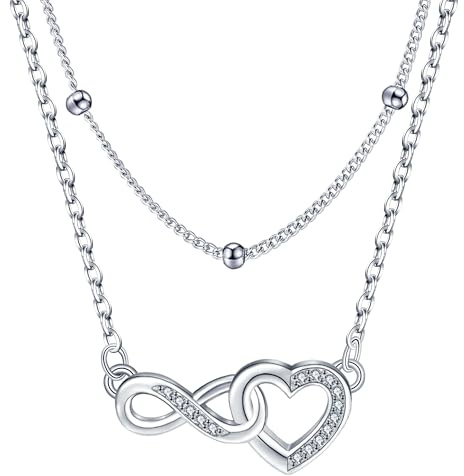 Micory Herz Kette für Damen 925 Sterling Silber mit Zirkonia Halskette Damen Verstellbar Ketten Valentinstag Muttertag Geburtstags Weihnachten Geschenk