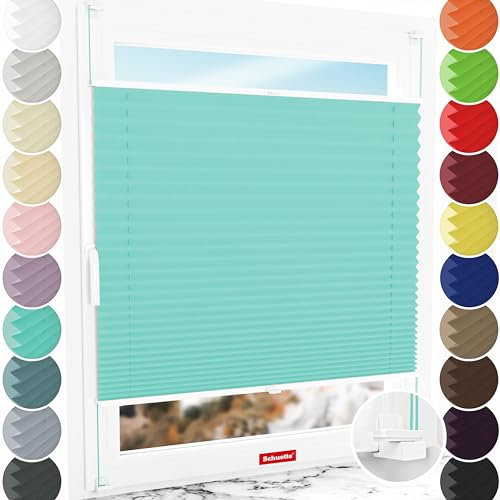 Schuette® Plissee ohne Bohren ● Thermo Kollektion: Tide Tune (Türkis) ● 20x80cm (Breite x Höhe) ● Suprafix Faltrollo X Klemmfix Rollo ● Blitzschnelle Montage inkl. Video