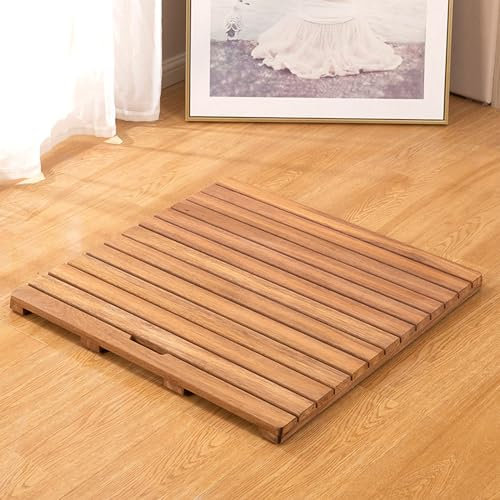 Anpassbare Rutschfeste Holz Badematte,Bambus Badematte,Badvorleger Holzrost Duschvorleger Badematte,Duschmatte Badvorleger,Duschbadematte mit Griffdesign,mit Rutschfesten Füßen (60x75cm/24x30in)