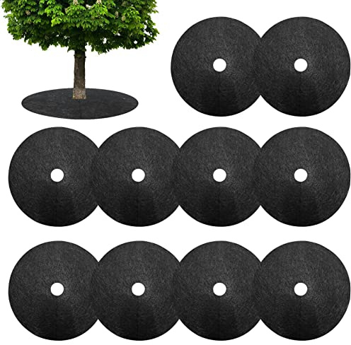 10X Dischi Pacciamatura per Alberi, Tappetino Pacciamante Anti-Erbacce Rotondo, Anelli per Pacciamatura in Non Tessuto per Piante Alberi, Tappetino Protettivo per Alberi, Protezione Contro Le Erbacce