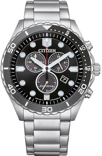 CITIZEN Orologio analogico al quarzo da uomo con cinturino in acciaio inox AT2568-82E, Nero , Sport
