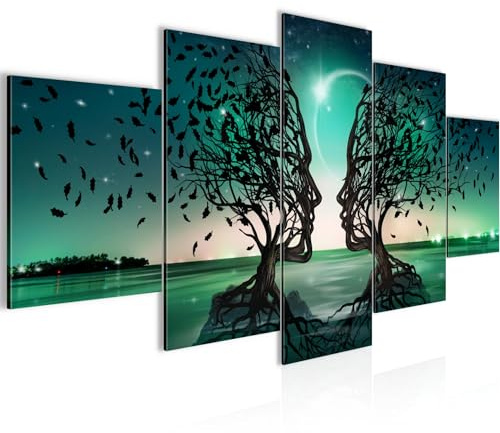 Runa Art Bild Wohnzimmer Schlafzimmer Liebespaar 5 Teilig Abstrakt Baum Türkis Wandbilder auf Vlies Leinwand 044853a