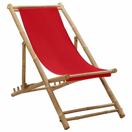 ZEYUAN Liegestuhl, Gartenliege, Sonnenliege, Relaxliege, Deckchair, Terrassenstühle, Beach Chair, Saunaliege, Bambus und Segeltuch Rot