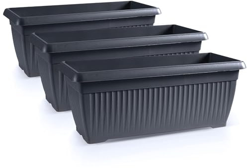 IMJ-Global Lot de 3 pots à fleurs rectangulaires au sol TNT en plastique, 60 x 25,7 x 23,8 cm, pour intérieur extérieur, couleur noir, volume 18 litres, design moderne