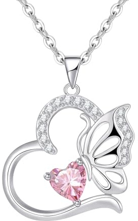 Regalo Día de la Madre Collar Mujer Plata de ley 925 Mariposas Octubre Birthstone Colgante Mujer Collar Corazon Regalos Originales para Mujers Regalo Mama