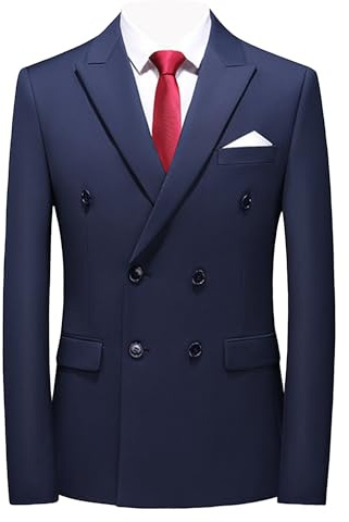 Tiwate Men's Double Breasted Blazer Jacket Slim Fit Notched Lapel Suit Jacket Casual Prom Coats (L,Navy Blue)