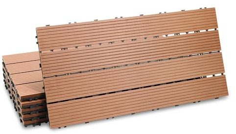 Fiqops 6 Stück WPC Terrassenfliesen, 30x60 cm Balkon Bodenfliese,Gartenfliesen mit Klick-System,Terrassendielen Balkonfliesen Klickfliesen,Terrassendielen Wasserfest für Terrasse,für 1m² Braun