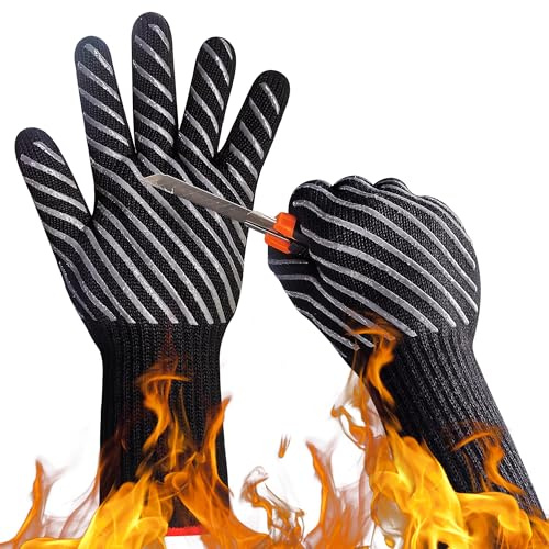 HandLove Grillhandschuhe, 800 °C, hitzebeständig, Ofenhandschuhe für kulinarische Experten, Silikon-Griff, Küche & Outdoor-Grillen, Kochen, Backen – Handschuhe mit langer Manschette,