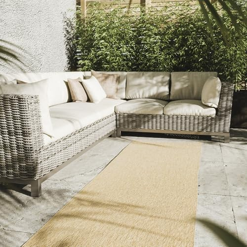 Interiyou Outdoor Teppich Wetterfest Asti - Läufer 80x300 cm Beige - Jute Optik - Wasserfest für Balkon, Terrasse, Garten - Outdoorteppich passend auch für Wohnzimmer, Schlafzimmer und Küche