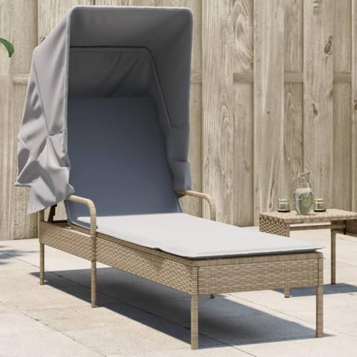 CIADAZ Sonnenliege mit Dach Beige Poly Rattan, Gartenliege, Liegestuhl, Sonnenstuhl, Sonneninsel Outdoor, Liegen, Gartenmöbel, Bäderliege, Relaxliege - 368191