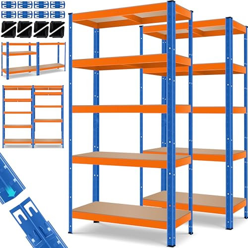 MASKO® Lot de 2 étagères de rangement pour charges lourdes - 160 x 90 x 40 cm - Charge maximale : 700 kg - 4 étagères réglables - Panneaux MDF en métal - Étagère enfichable - Étagère d'atelier, cave,