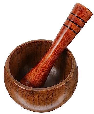 COLLBATH Set Ustensiles Cuisine en Bois Marron Mortier Rond et Pilon Ergonomique Facile à Utiliser pour Écraser Ail et Épices, Design Simple et Finition Soignée