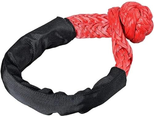 Abschleppseil,Abschleppseil Pkw 41.000 lbs Breakstärke Synthetische weiche Schäkel 1/2 x 22 Zoll Robuste Fesseln mit Schutzhülle for Fahrzeugrückgewinnung(1 Pack Red)