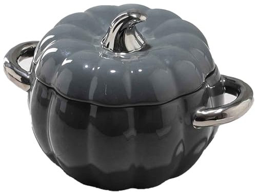 Bol en céramique citrouille avec couvercle, soupière en céramique 2L, joli bol avec poignée, bol à dessert ou à soupe, pot à soupe antiadhésif, vaisselle décorative pour Thanksgiving,Dark Gray