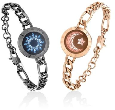 TOTWOO par figarokedja armband par gåvor | Partnerarmband med beröring vibration lys upp | fjärrrelationspresent för långa avstånd gåvor till henne mamma – svart + guld, Paare, Rostfritt stål, Ingen