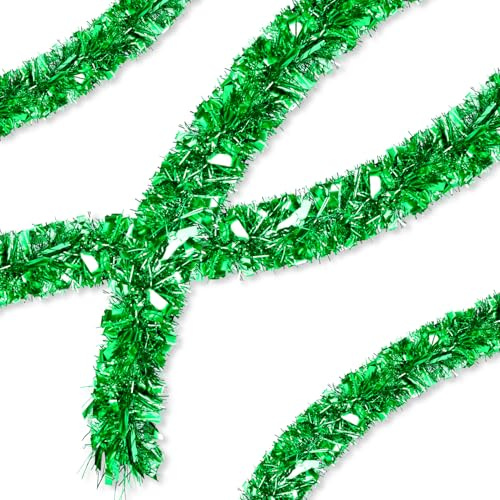 TOPWAYS Weihnachtsgirlanden Grün, 10M/33 Zoll Lametta Weihnachtsbaum, Lametta Girlande Weihnachten, Weihnachtsdeko Lametta für Weihnachtsbaum Weihnachtsfeier Türen Fenster und Treppen