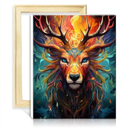 LiHEQING Ölgemälde-Set auf Leinwand, Tiergeist, Hirsch, Malen nach Zahlen, für Erwachsene und Anfänger, Zahlenmalerei, Kunst, ohne Rahmen (60 x 75 cm)