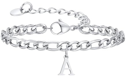 Dsnyu Silber Armband Männer, Men's Bracelets Edelstahl Armband mit Alphabet-Anhänger Armkette Herren Schmuck