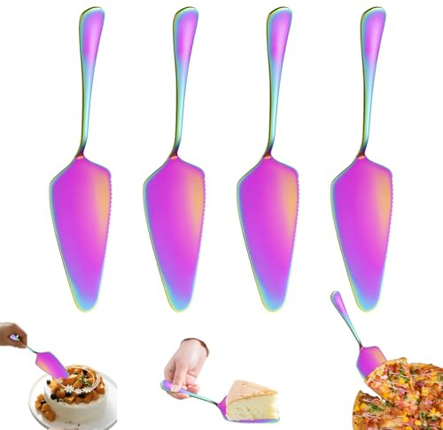 Tårtspade i rostfritt stål, 4 st pastellspade, kakor, kakor, triangelspatel, multifunktionell, fräs med fin sågad kant, lämplig för kök (färg)