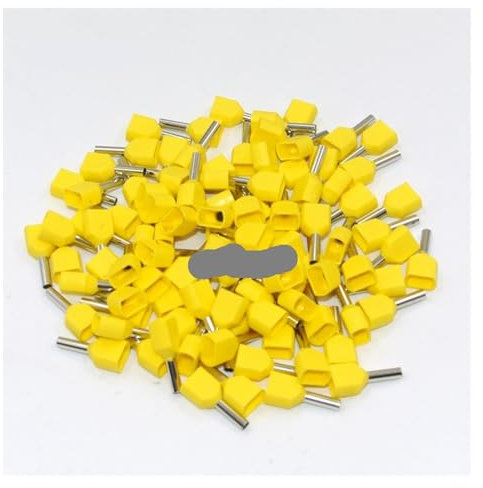 EKFBQBGW 1000pcs/lot TE2508 2x2.5mm2 Bootlace Ferrules kit Set Wire Copper Crimp Connector Insulated Cord Twin Pin End Terminal (Yollow)