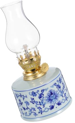 Vintage Petroleumlampe aus Keramik und Glas für Tischdeko und Notlicht | Retro Design, Weiches Licht, Einfach zu Nutzen, für Innenräume und Teestube, 1 Stück