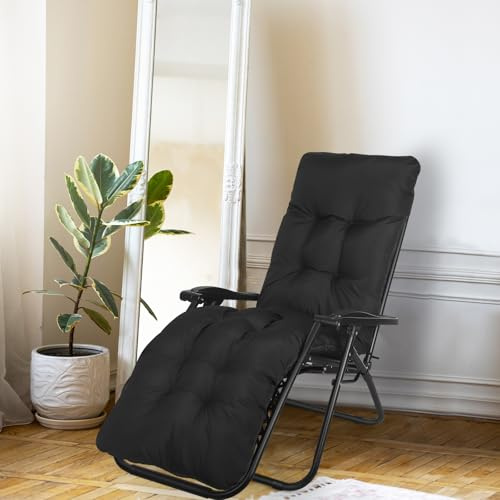 Thick Sun Lounger Cushions Only, Waterproof & UV Protection Sunlounger Replacement Cushion, Sunbed Garden Rocking Recliner Chair Cushion Seat Pad for Beach Porch Patio,170 * 53 * 10cm (Black)