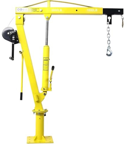 Polipasto Eléctrico grua motor Camión grúa plegable de 2000 libras con cabrestante hidráulico, grúa montada en grúa de horca de elevación de motor de plataforma de camioneta resistente(Yellow)
