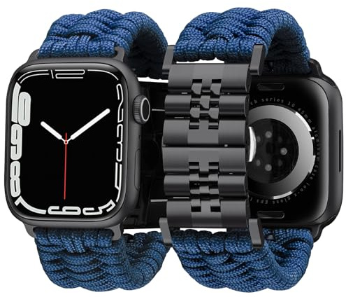BINLUN Kompatibel mit Apple Watch Armband 49mm 46mm 45mm 44mm 42mm 41mm 40mm 38mm Geflochten 550 Paracord Stahl Sport Armbänder Kompatibel mit iWatch Ultra3/2/1 SE3/2/1 Series 11/10/9/8/7/6/5/4/3/2/1