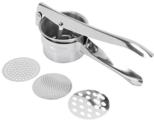 Asyduey Stainless Steel Potato Ricer Masher with 3 Interchangeable Discs for Fine, Medium, and Coarse, Easy to Use for Potatoes