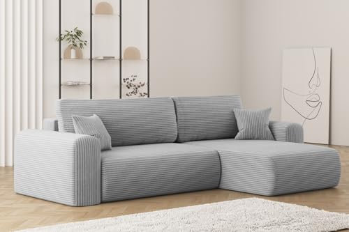 Friderik Ecksofa Capri L – 272 cm Schlafsofa mit Bettkasten & Schlaffunktion, Poso-Stoff, Wohnlandschaft, Rechts, 4-Sitzer, Hellgrau, Poso 110