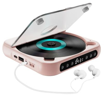 Portable CD-Player, Bluetooth CD Music Player, Rechargeable CD-Player with Earphones, Stereo Speaker, Support CD/USB/AUX Input, 12H Playtime, for Home Car Travel