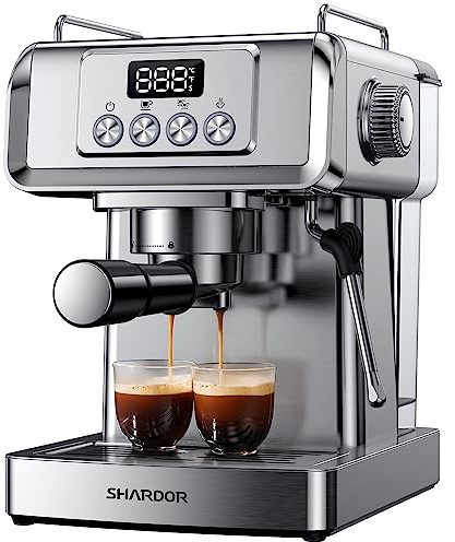 SHARDOR 20-Bar Espresso Machine for Home Barista, Espresso Coffee Maker with Temp Display, Built-In Steam Wand for Latte & Cappuccino, Stainless Steel, 1350W, 60oz Water Reservoir