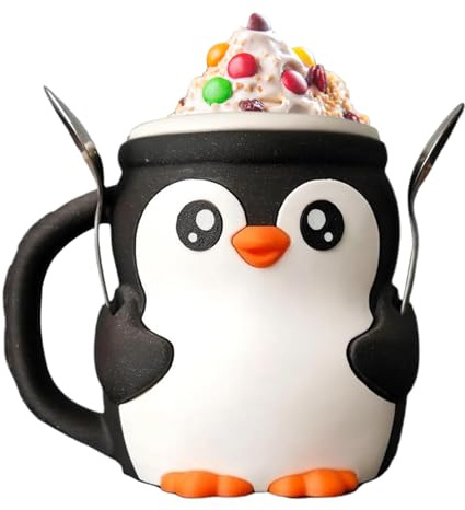 Pinguin-Eisbecherhalter, niedlicher Eisbecherhalter in Tierform mit Löffelschlitz und Frostschutzgriff, wiederverwendbare, auslaufsichere Hülle für am Stiel, origineller Eisständer für Kinder