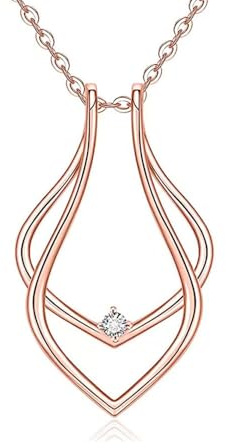 IMINI Porte-Bague Collier Élégant Pour Femme Homme Pendentif Géométrique Minimaliste Acier Inoxydable Avec Cz Cadeau Mariage Fiançailles Épouse Petite-Amie Mère Garde Anneau Et Chic Bijoux (Or rose)