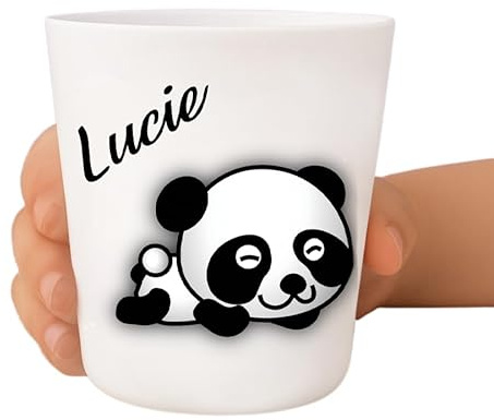 Tendance Cadeau Gobelet enfant personnalisé – Incassable et sans BPA – Prénom + illustration – Résistant aux chocs – Crèche, école, maison – 236 ml (Panda)