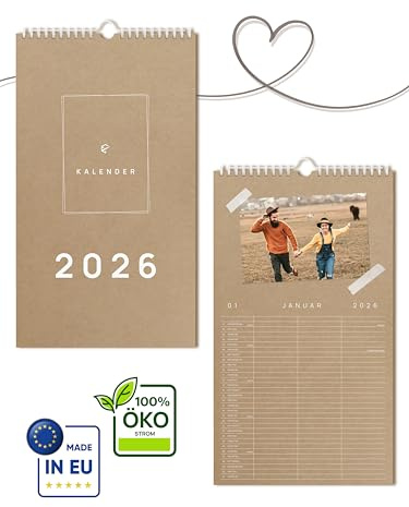UNITURE – Hantverkskalender 2026 fotokalender [långt format] – DIY kalender att klistra in foto för kreativa ögonblick – kalender att designa själv (kraftpapper)