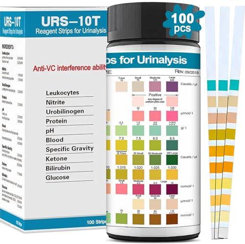 100 Stück Urinteststreifen 10 Parameter für Zuhause, Urin Teststreifen zur Messung Einfach zu Hause, Urinanalyse Haushalt, Messergebnisse Genaue und Effektiv, Bequem und Schnell, Weiß