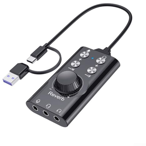 ZiStarlilife Adaptador de audio externo USB/USBC a 3.5mm Tarjeta de sonido envolvente virtual 7.1 con control de volumen incorporado Longitud del cable de 200 cm para PC Laptop Auriculares de
