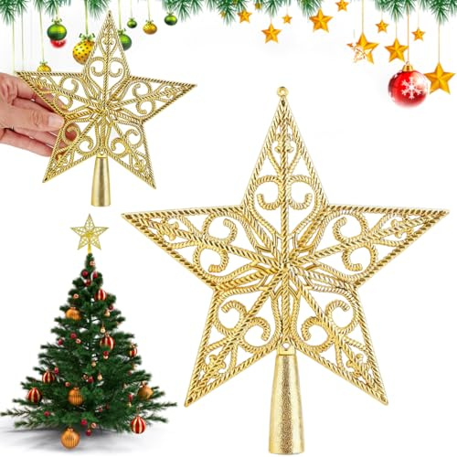 Weihnachtsbaumspitze Stern, 20CM Spitze für Weihnachtsbaum Hohl Christbaumspitze in Stern-Form, Christbaumspitze Baumspitze für Festivals, Partys, Christbaumschmuck(Gold)