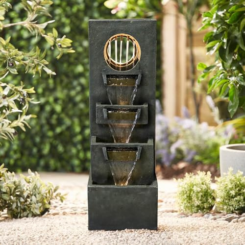 100 cm di altezza, moderna fontana a cascata e cascate, per interni ed esterni, con illuminazione per la decorazione di giardino, terrazza, cortile e ponte