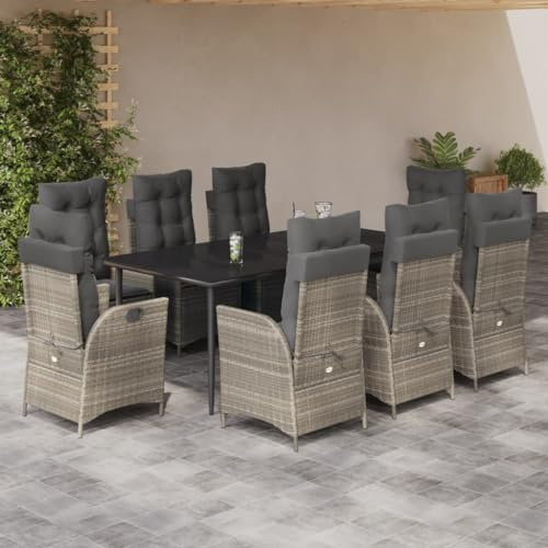 Qnhdfrt Gruppo da giardino 9 pezzi con tavolo e sedie in rattan PE per giardino, balcone, terrazza, esterno