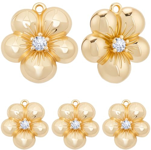 Beebeecraft 1 Scatola da 12 Pezzi di Ciondoli A Forma di Fiore di Ciliegio Placcati in Oro 18K con Zirconi Cubici A Cinque Petali per La Creazione di Gioielli Fai da Te Bracciali Collane e Forniture