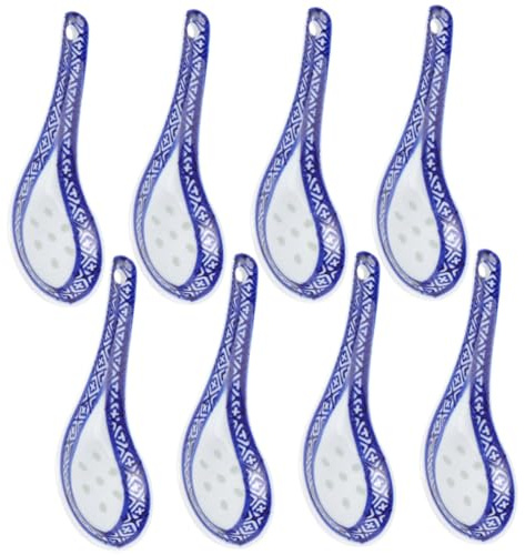 Cuillère à Soupe Chinoise en Céramique 8 Pièces, Bleu Blanc | Finition Soignée, Modèle Remplaçable, Style Rétro Simple, Lot Léger pour Fêtes et Célébrations