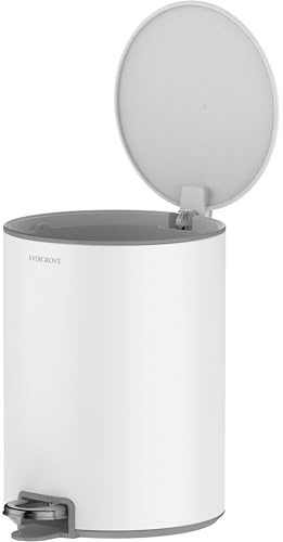EverGrove 12L Stainless Steel Pedal Bin, Soft-Close, Arctic White | Removable inner bucket and stay-open lid; 30 x 25 x 35 cm for bathrooms, bedrooms and home offices.