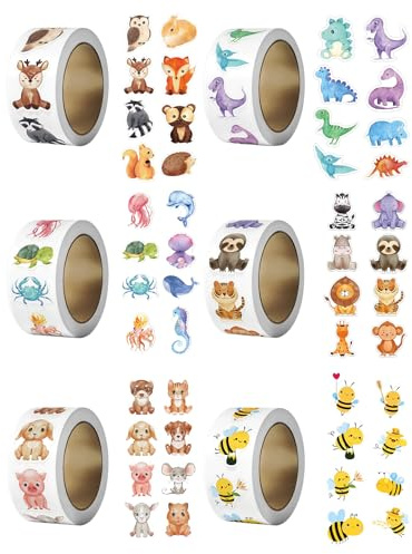 Sticker Tiere 3000 Stück Runde Tier Aufkleber für Grundschule Lehrerbedarf | 48 Muster Animal Sticker Rolle Wasserfeste, Cartoon Tiere Belohnungsaufkleber Selbstklebend, Motivationsaufkleber